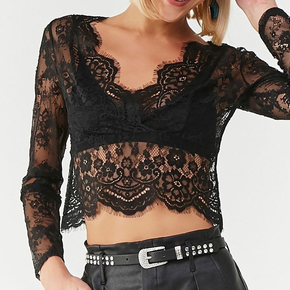 Sheer Floral Lace Blouse